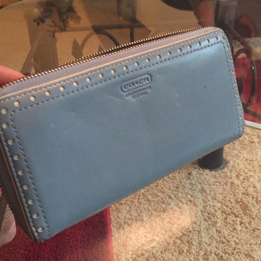 #2 Light blue genuine Coach zipper wallet.